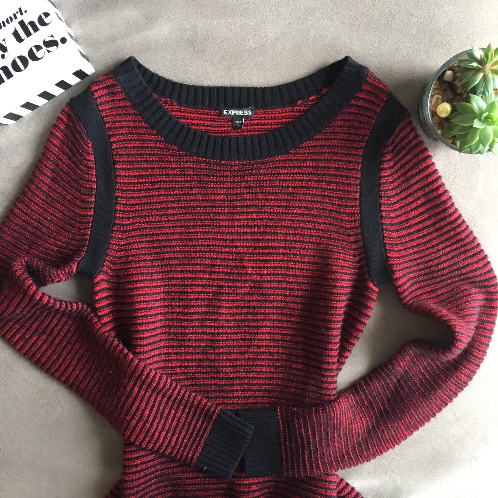 Express Long Sleeve Striped Wool Sweater Dress